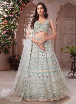 Breathtaking Light Pista Green Embroidered Lehenga Choli