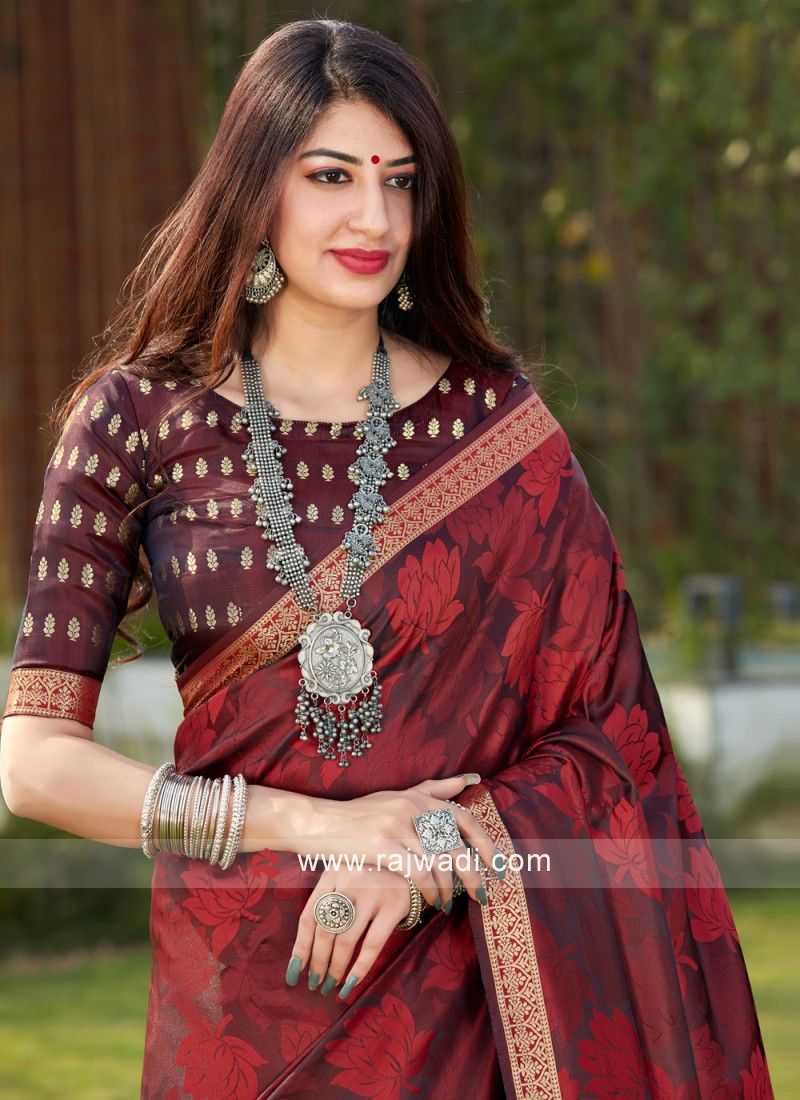 Cupid Trendz Designer Studio - Saree Code : SR279 Price :Rs. 7100 Dark  maroon RAWSILK Saree having beads work on chest and pallu. Beads border is  given on both sides of Saree...