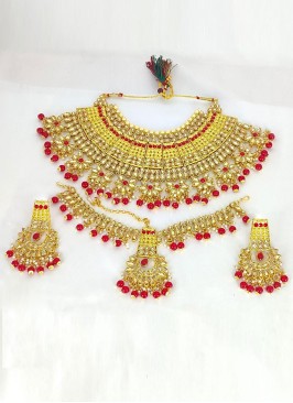 Bridal Wear Gold And Red Necklace Set