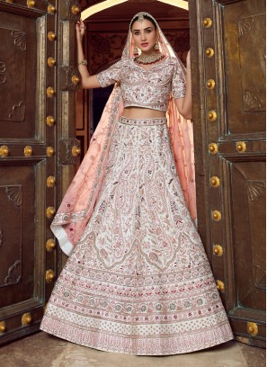 Bridal Wear Cream Designer Lehenga Choli