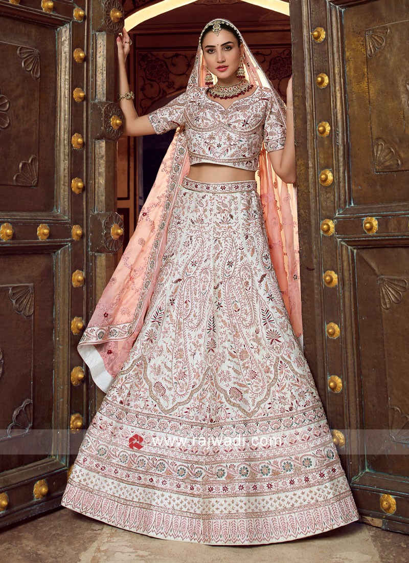 Cream color satin Indian wedding lehenga choli 4606