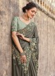 Elegant Grey Floral Embroidered Designer Saree