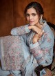 Brilliant Silk Embroidered Grey Designer Palazzo Suit