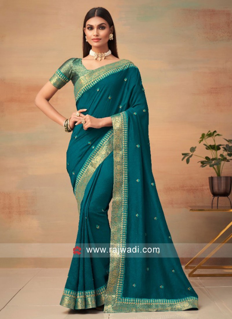 Morpich Designer Traditional 3d Dyeing Satin Saree Embroidered Heavy B