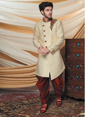 Brocade Silk Golden Cream Indowestern