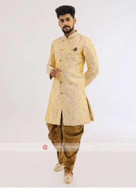 Brocade Silk Indo Western In Lemon Yellow