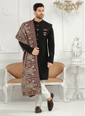 Brocade Silk Indowestern In Black Color