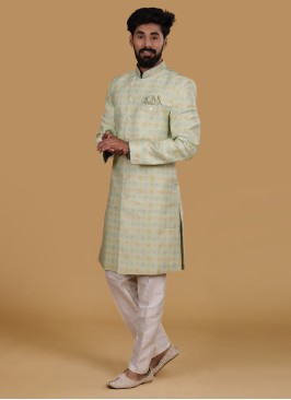 Brocade Silk Indowestern In Pista Green Color