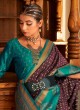 Wedding Wear Wine And Teal Blue Silk Saree