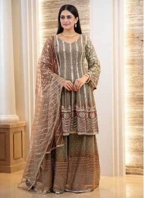 Brown Wedding Wear Georgette Palazzo Suit