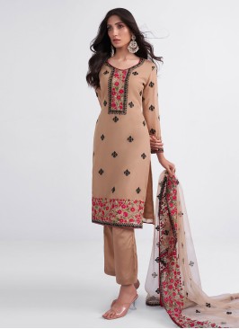 Brown Georgette Embroidered Salwar Suit