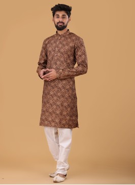 Brown Printed Kurta Pajama