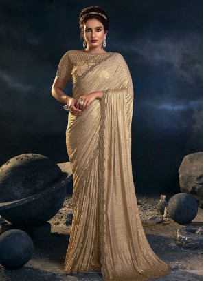 Brown Lycra Beads Embellished Designer Saree