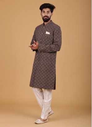 Brown Sequins Work Indowestern For Men