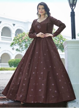 Brown Cotton Designer Gown with Sequins Koti