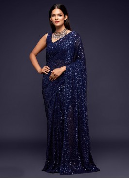 Capricious Navy Blue Classic Designer Saree