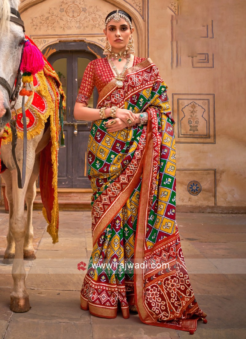 Multi Colour Patola Print Silk Festive Saree