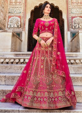 Rani Zari Embroidered Bridal Velvet Lehenga Choli