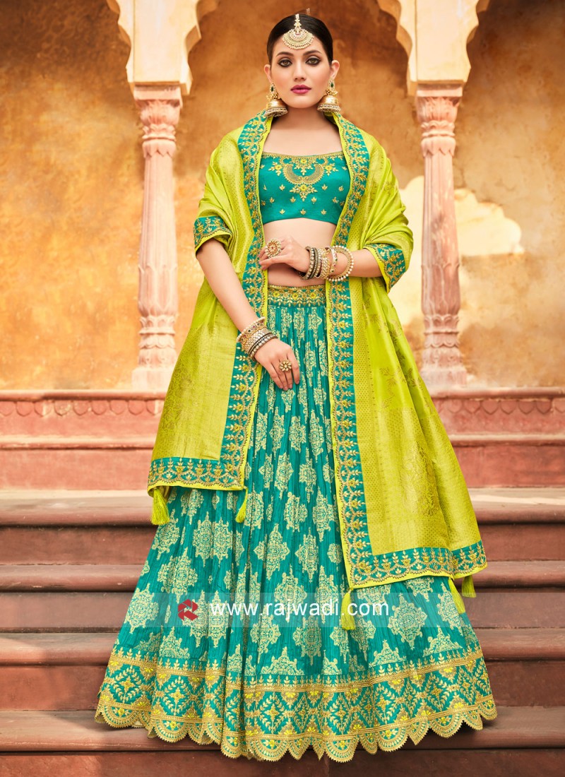 Buy Bridal Wear Green Dori Work Velvet Lehenga Choli Online From Surat  Wholesale Shop.