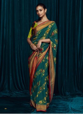 Mesmerizing Peacock Blue Weaving Art Silk Saree