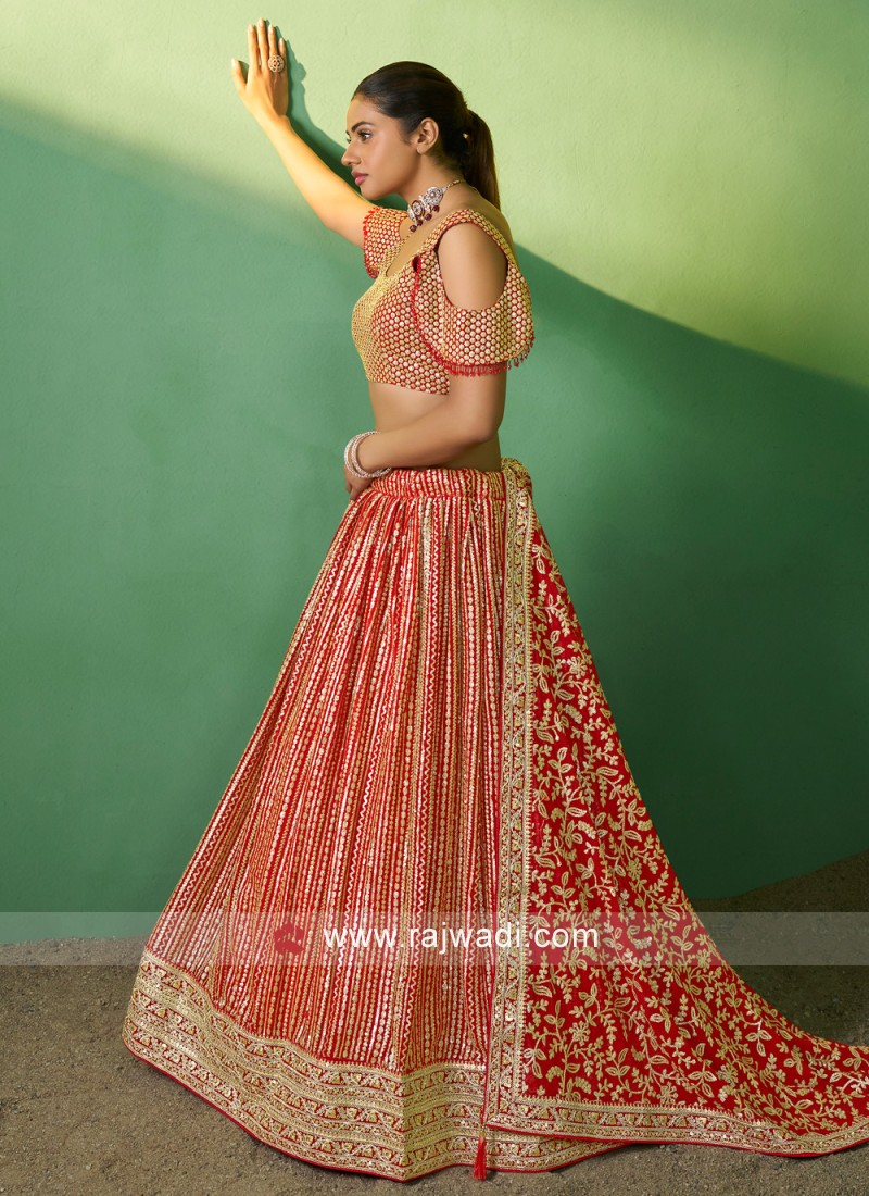 Buy Designer Sarees, Salwar Kameez, Kurtis & Tunic and Lehenga Choli. Beautiful Net Indian Red Lehenga Choli