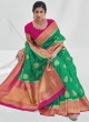 Turquoise Organza and Silk Woven Saree