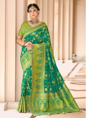 Designer Green Gaji Silk Woven Saree