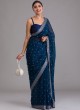 Charming Navy blue Chinon Chiffon Traditional Saree