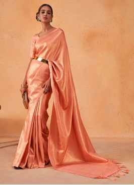 Charming Dark Peach Kanivaram Silk Saree
