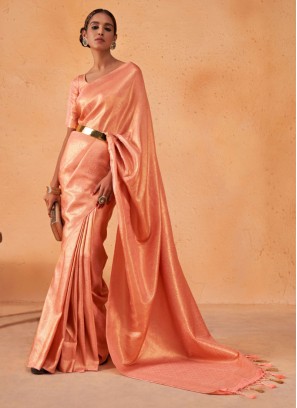 Charming Dark Peach Kanivaram Silk Saree