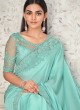 Turquoise Georgette Satin Sequins Embellished Designer Saree