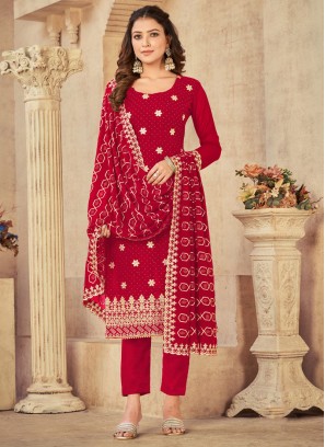 Cherry Red Georgette Festival Designer Dress Material