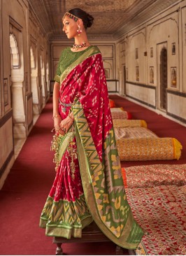 Cherry Red Patola Print Saree