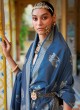 Blue Designer Floral Zari Print Silk Saree
