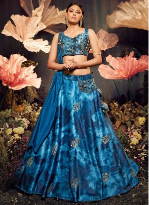 Blue Sequins Velvet Wedding Lehenga Choli