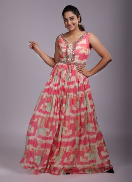 Chiffon Baby Pink Printed Gown