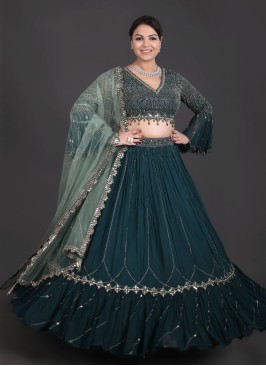 Green Chiffon Embroidered Designer Lehenga Choli