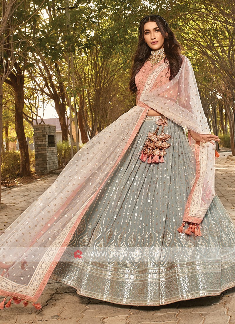 Powder Grey Flower Lehenga Set | Vvani by Vani Vats – KYNAH