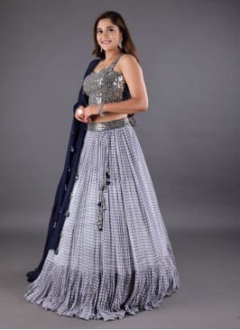 Chiffon Lehenga Choli In Grey Color