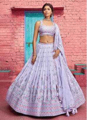 Chiffon Lilac Sequins Embroidered Lehenga Choli