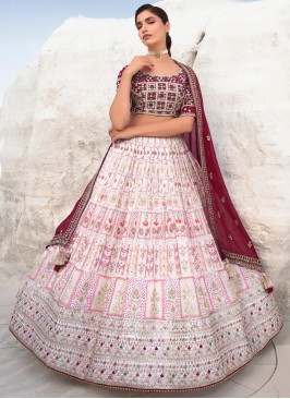 Chiffon Off White And Pink Shaded Designer Lehenga Choli