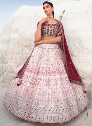 Chiffon Off White And Pink Shaded Designer Lehenga Choli