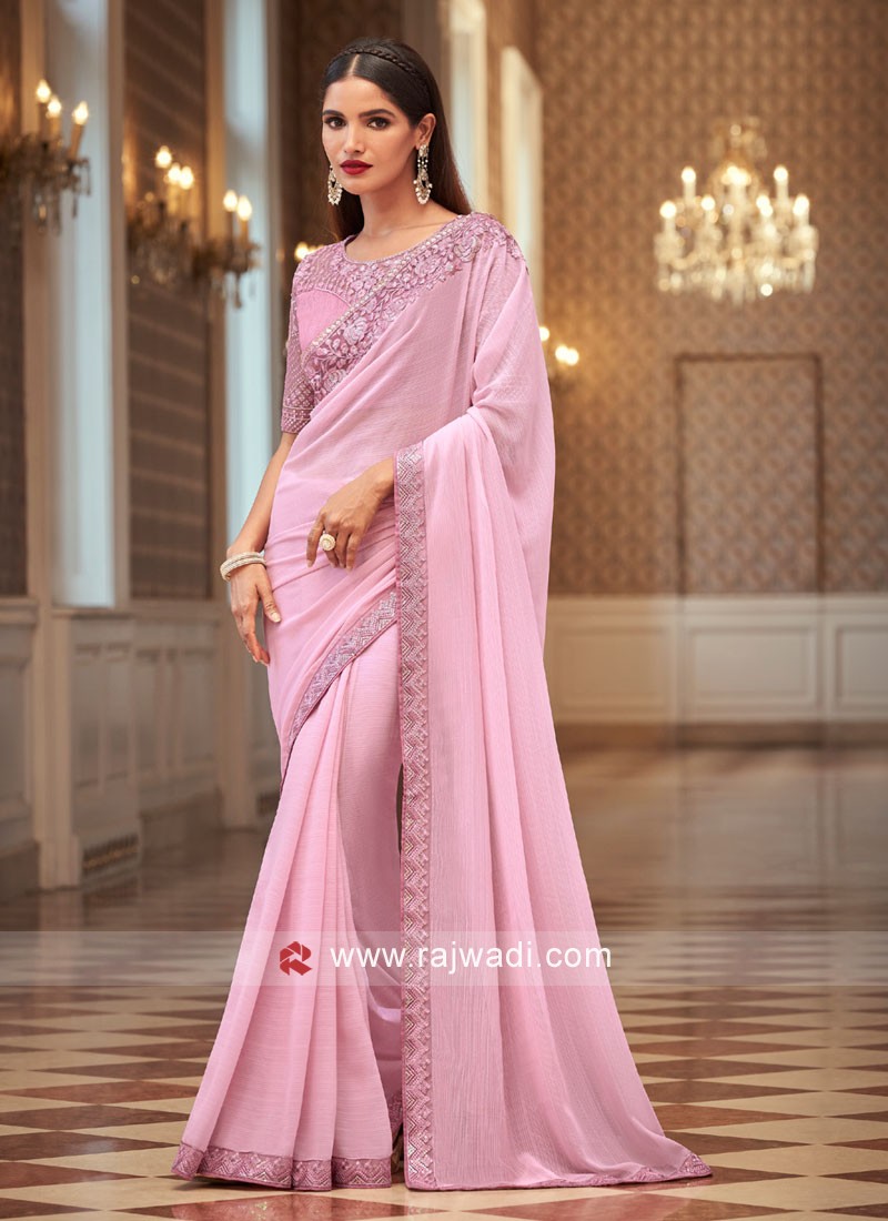 Designer Pink Modern Saree with designer jacket (Immediate Shipping!)-sgquangbinhtourist.com.vn