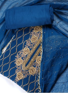 Chiffon Royal Blue Dress Material For Eid Occasion