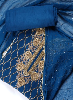 Chiffon Royal Blue Dress Material For Eid Occasion