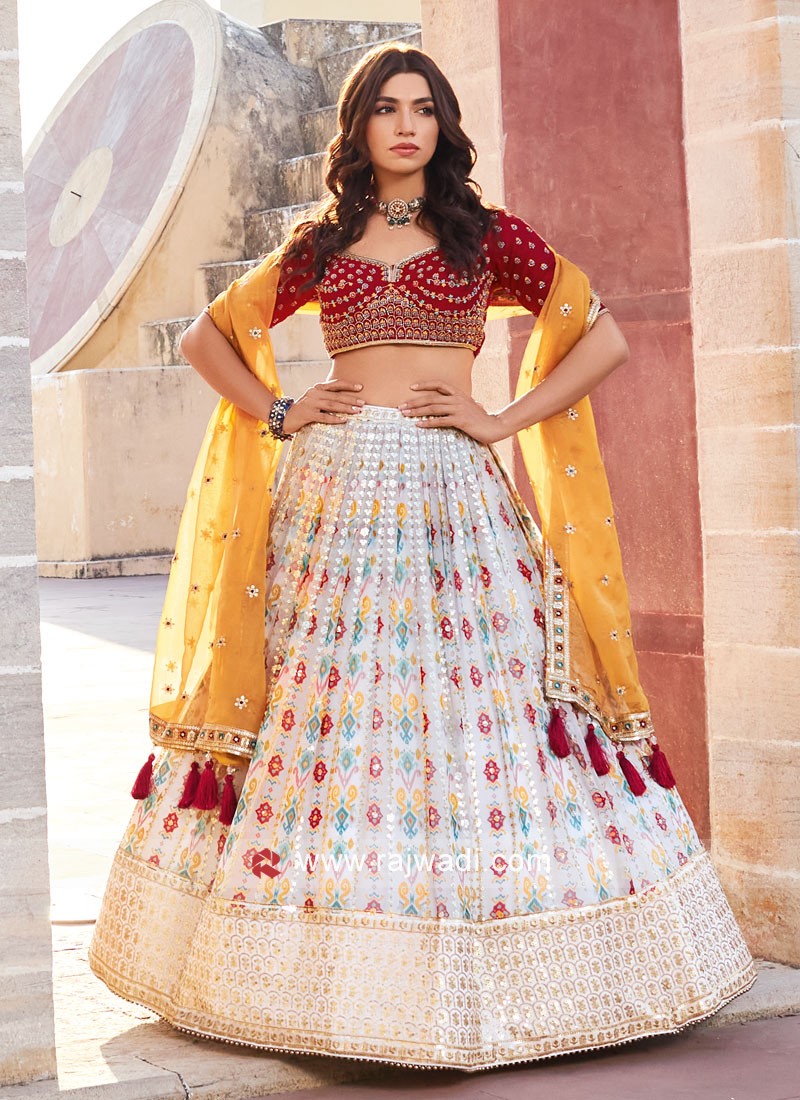 Buy Off White Dupatta: Georgette Printed Leaf Sweetheart Neck Lehenga Set  For Women by Ankur J Online at Aza Fashions.