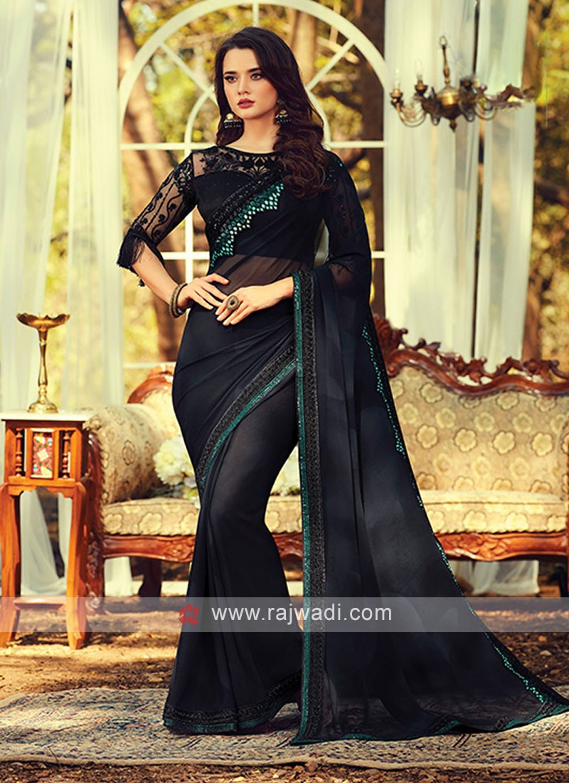 Buy Black Chiffon Sarees Online for Women in USA