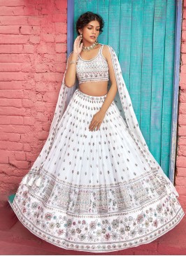 Chiffon White Sequins Embroidered Wedding Lehenga Choli