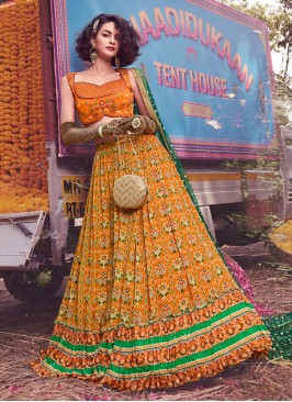 Chinon Mustard Readymade Lehenga Choli