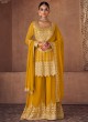 Mustard Yellow Chinon & Georgette Palazzo Salwar Kameez